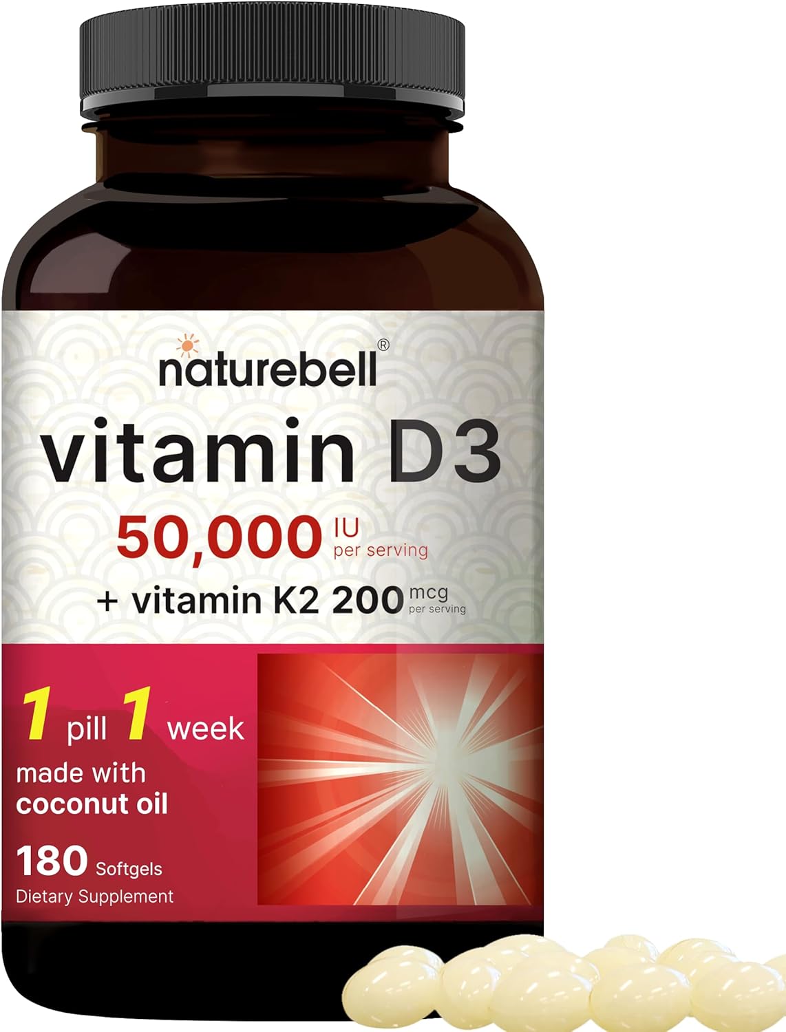 NatureBell Vitamin D3 - 50,000 IU - 180 Softgels