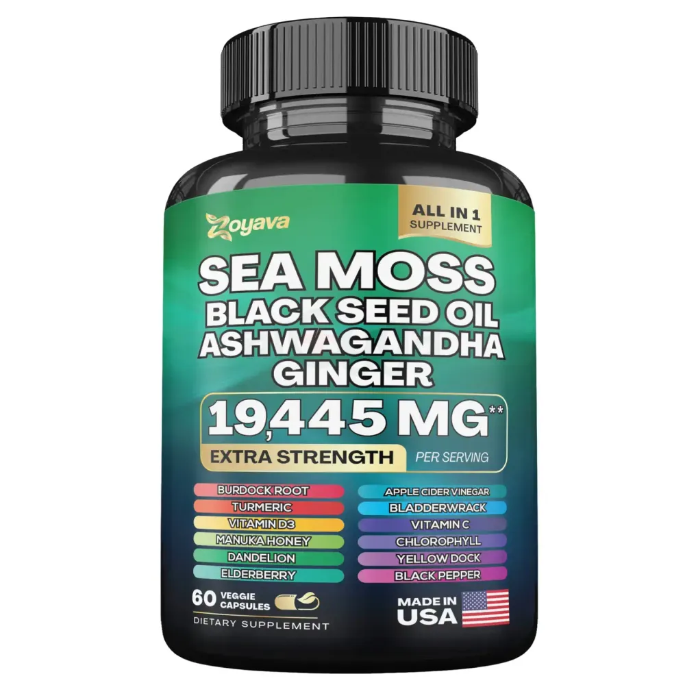 Zoyava Sea Moss Black Seed Oil Ashwagandha Ginger - 60 Capsules