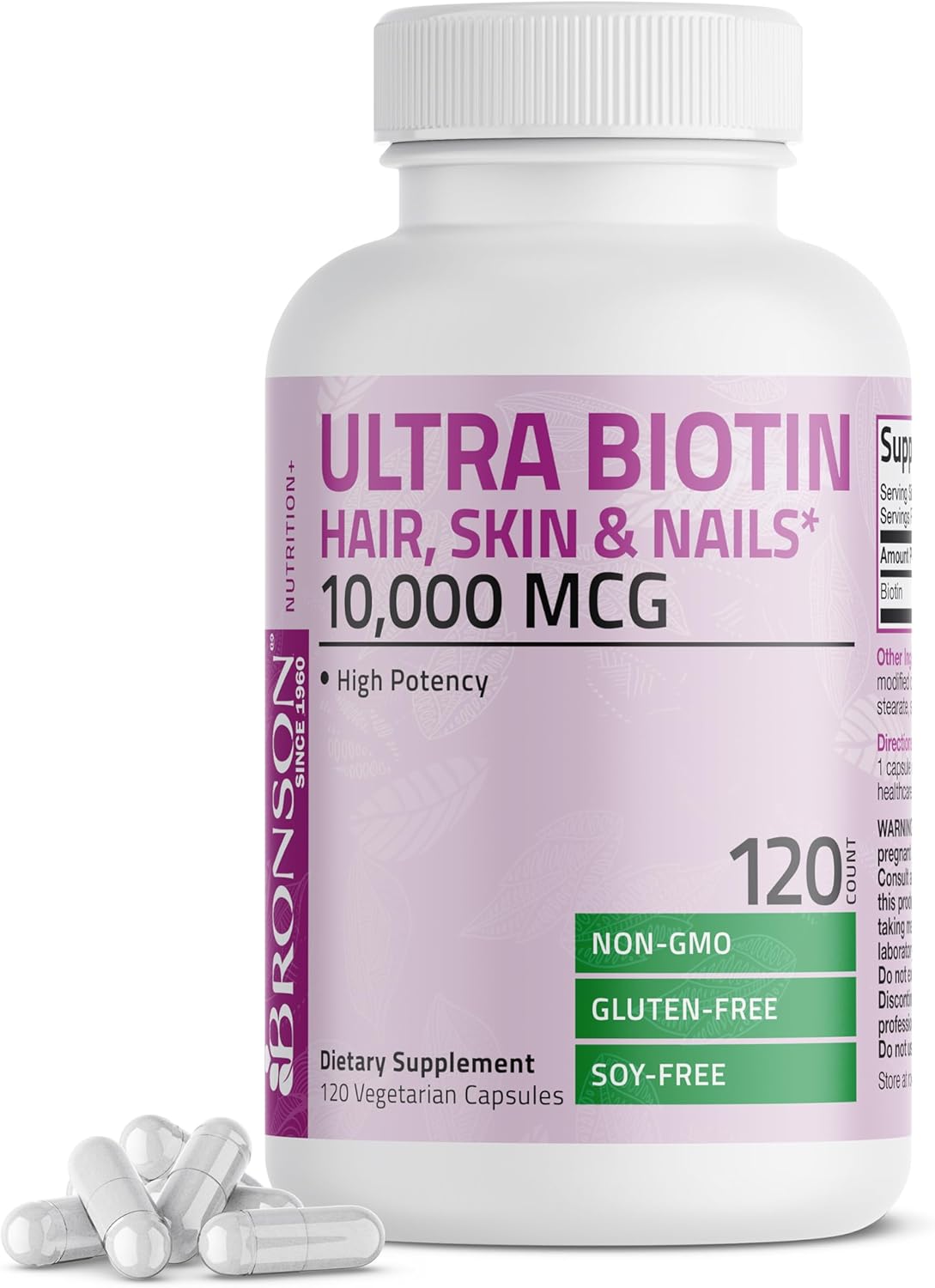 Bronson Basics Ultra Biotin 10,000mcg Hair Skin and Nails Supplement - 120 Veg Capsules